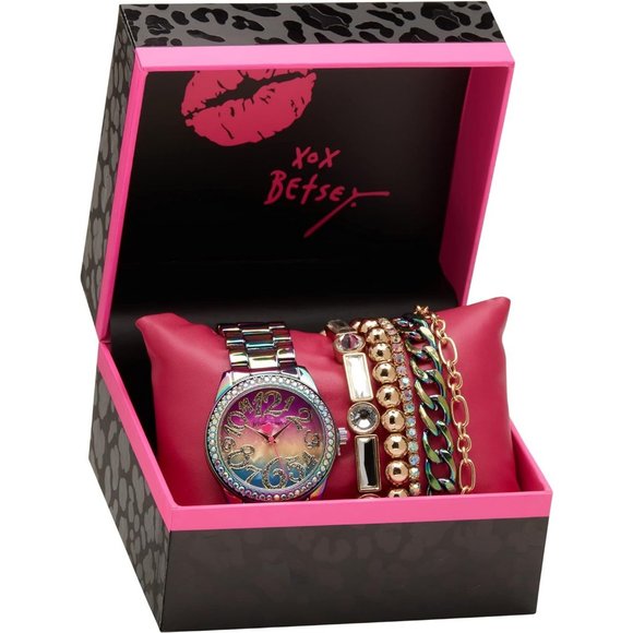 Women's Link Band Wristwatch with Stacked Bracelets and Easy Read Dial - Picture 6 of 8